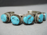 Thick Sturdy Vintage Native American Navajo Yazzie Turquoise Sterling Silver Bracelet Old-Nativo Arts