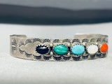 Signed Authentic Vintage Native American Navajo Turquoise Sterling Silver Bracelet-Nativo Arts