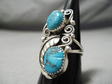 Intricate Vintage Native American Navajo Turquoise Sterling Silver Leaf Ring Old-Nativo Arts