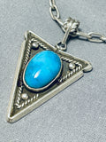 Fantastic Vintage Native American Navajo Kingman Turquoise Sterling Silver Triangle Necklace-Nativo Arts