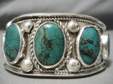 Museum Vintage Native American Navajo Domed Green Turquoise Sterling Silver Bracelet Old-Nativo Arts