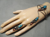 Amazing Vintage Native American Navajo Turquoise Coral Sterling Silver Slave Bracelet Old-Nativo Arts