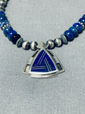 Rare Modernistic Native American Navajo Lapis Sterling Silver Inlay Necklace-Nativo Arts