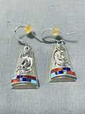 One Of The Most Detailed Vintage Native American Navajo Inlay Sterling Silver Earrings-Nativo Arts