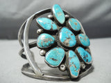 Towering Vintage Native American Navajo Turquoise Cluster Sterling Silver Bracelet Old-Nativo Arts