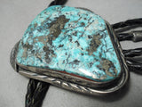 One Of The Best Vintage Native American Navajo Basalt Turquoise Sterling Silver Bolo Tie Old-Nativo Arts