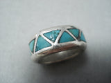 Fabulous Vintage Native American Navajo Turquoise Sterling Silver Band Ring Old-Nativo Arts