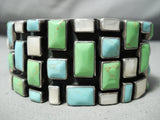 Heavy Huge Vintage Native American Navajo Turquoise Gaspeite Sterling Silver Bracelet-Nativo Arts