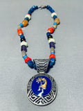Remarkable Dancing Kokopelli Native American Navajo Lapis Sterling Silver Necklace-Nativo Arts