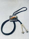 Natural Photograph Stone Vintage Native American Navajo Petrified Wood Sterling Silver Bolo Tie-Nativo Arts