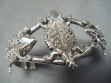 Impressive Signed Native American Navajo 3 Sterling Silver Toads Bracelet-Nativo Arts