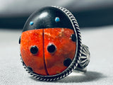 Important Ben Begaye Native American Navajo Coral Turquoise Sterling Silver Ladybug Ring-Nativo Arts