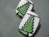Tommy Jackson Vintage Native American Navajo Gaspeite Sterling Silver Inlay Earrings-Nativo Arts