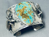 Lizard Huge Mens Native American Turquoise Sterling Silver Bracelet-Nativo Arts