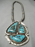 One Of The Biggest Best Vintage Native American Navajo Bisbee Turquoise Sterling Silver Necklace-Nativo Arts