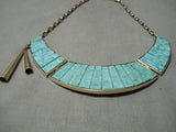 Important 14k Gold Vintage Native American Navajo Don Juan Apache Turquoise Necklace Old-Nativo Arts
