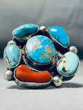 Tremendous Vintage Native American Navajo Turquoise Sterling Silver Ring Signed Abel Toledo-Nativo Arts
