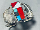 Beautiful Vintage Native American Navajo Turquoise Sterling Silver Leaf Bracelet-Nativo Arts