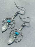 Intricate Vintage Native American Navajo Turquoise Sterling Silver Dreamcatcher Earrings-Nativo Arts
