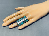 Native American One Of The Best Vintage Zuni Turquoise Inlay Sterling Silver Ring Old-Nativo Arts