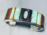 Signed Vintage Native American Navajo #8 Turquoise Sterling Silver Wood Inlay Bracelet-Nativo Arts