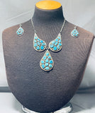 Superb Vintage Native American Navajo Old Kingman Turquoise Sterling Silver Necklace Earring Set-Nativo Arts