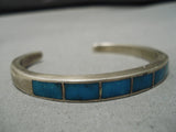 Exquisite Vintage Native American Navajo Rectangular Turquoise Inlay Sterling Silver Bracelet-Nativo Arts