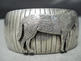 Unique Carved Work Vintage Native American Navajo Sterling Silver Coyote Bracelet-Nativo Arts
