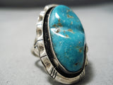 Huge Bea Johnson Vintage Native American Navajo Turquoise Sterling Silver Ring-Nativo Arts