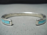 Remarkable Zuni Turquoise Inlay Sterling Silver Bracelet Native American-Nativo Arts