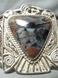 Opulent Early Vintage Native American Navajo Petrified Wood Sterling Silver Thunderbird Bracelet-Nativo Arts