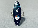 Magical Native American Navajo Jet Inlay Sterling Silver Ring Signed-Nativo Arts