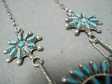 Intricate Vintage Native American Zuni Turquoise Sterling Silver Dangle Necklace Old-Nativo Arts