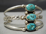 Opulent Vintage Native American Navajo Carico Lake Turquoise Sterling Silver Coil Bracelet Old-Nativo Arts