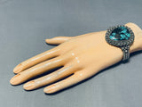 One Of The Largest Teardrop Turquoise Vintage Native American Navajo Sterling Silver Bracelet-Nativo Arts