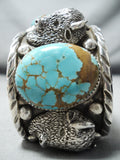 Native American Heavy 172 Gram Navajo Buffalo #8 Turquoise Sterling Silver Bracelet-Nativo Arts