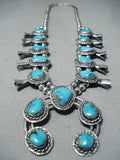 Bisbee Turquoise Vintage Native American Navajo Sterling Silver Squash Blossom Necklace Old-Nativo Arts