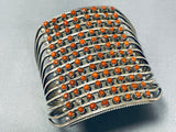 Remarkable 13 Story Vintage Native American Zuni Coral Sterling Silver Bracelet Signed-Nativo Arts