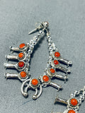 One Of The Best Native American Navajo Coral Sterling Silver Squash Blossom Earrings-Nativo Arts