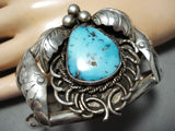 So Intricate!! Vintage Native American Navajo Turquoise Sterling Silver Swirl Bracelet Old-Nativo Arts