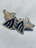 Fabulous Vintage Native American Navajo Signed Handcarved Silver Horses Earrings-Nativo Arts