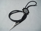 Remarkable Native American Zuni Inlay Jet Turquoise Coral Sunface Sterling Silver Bolo-Nativo Arts