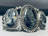 One Of The Best Vintage Native American Navajo Black Petrified Wood Sterling Silver Bracelet-Nativo Arts