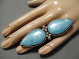 Native American Fabulous Towering Huge Navajo Intricate Inlay Turquoise Sterling Silver Ring-Nativo Arts