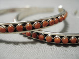 One Of The Biggest Best Native American Navajo Coral Sterling Silver Hoop Earrings-Nativo Arts