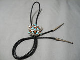 Dramatic Vintage Native American Zuni Turquoise Sterling Silver Bolo Old-Nativo Arts