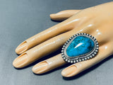Breathtaking Signed Native American Navajo Pilot Mountain Turquoise Sterling Silver Ring-Nativo Arts