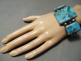 Superior Vintage Native American Navajo Huge Square Turquoise Sterling Silver Bracelet Old-Nativo Arts
