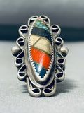 One Of The Most Unique Vintage Native American Navajo Turquoise Inlay Sterling Silver Ring Old-Nativo Arts