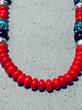 Authentic Singer Coral Native American Navajo Turquoise Sterling Silver Necklace-Nativo Arts